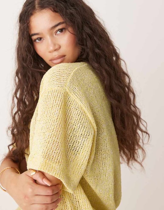 ASOS DESIGN strukturerad jersey oversized kortärmad set i citron - Image 3