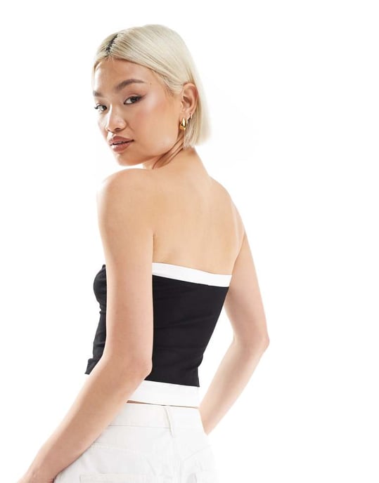 ASOS DESIGN enfärgad dubbel lager bandeau-top i svart - Image 3