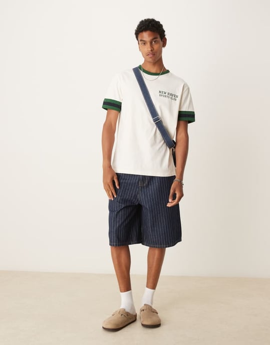 GANT grafisk ringad t-shirt i krämfärg - Image 2