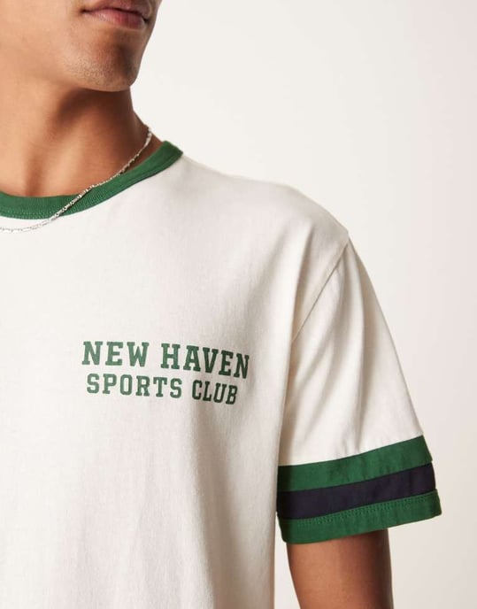 GANT grafisk ringad t-shirt i krämfärg - Image 3