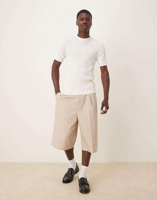 ASOS DESIGN muskelpassform lätt stickad rib t-shirt i vitt - Image 4
