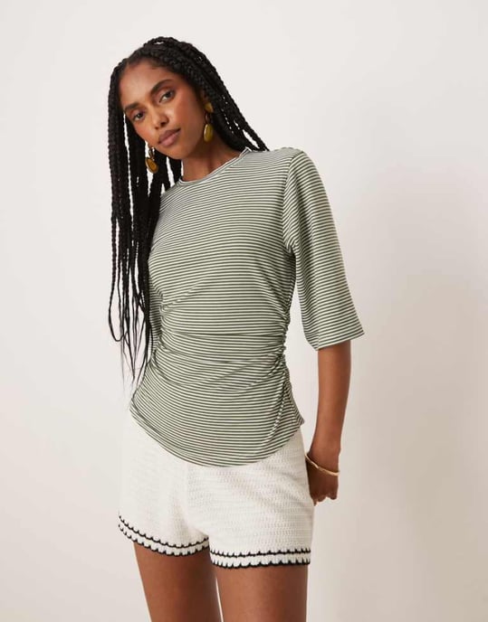 ASOS DESIGN randig insvängd t-shirt i grön - Image 1