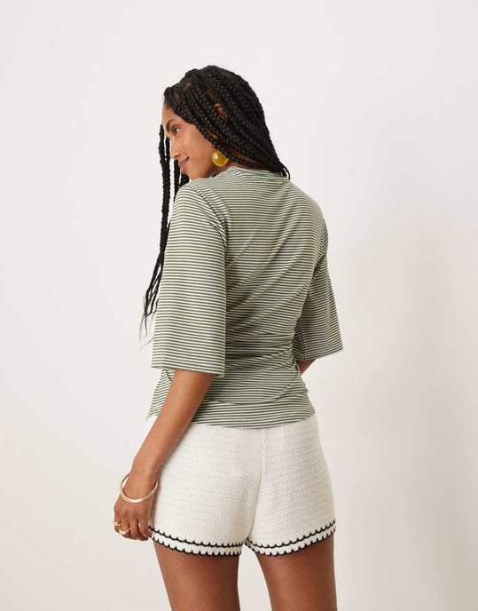ASOS DESIGN randig insvängd t-shirt i grön - Image 4