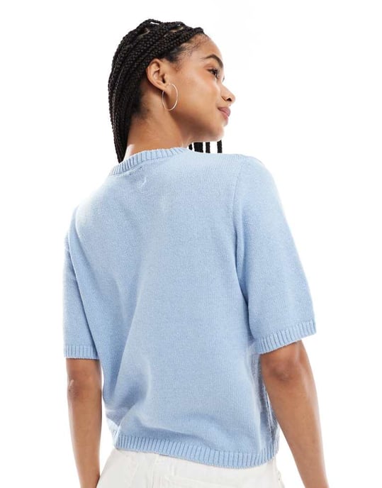 ASOS DESIGN stickad topp med halv ärm i ljusblått - Image 3