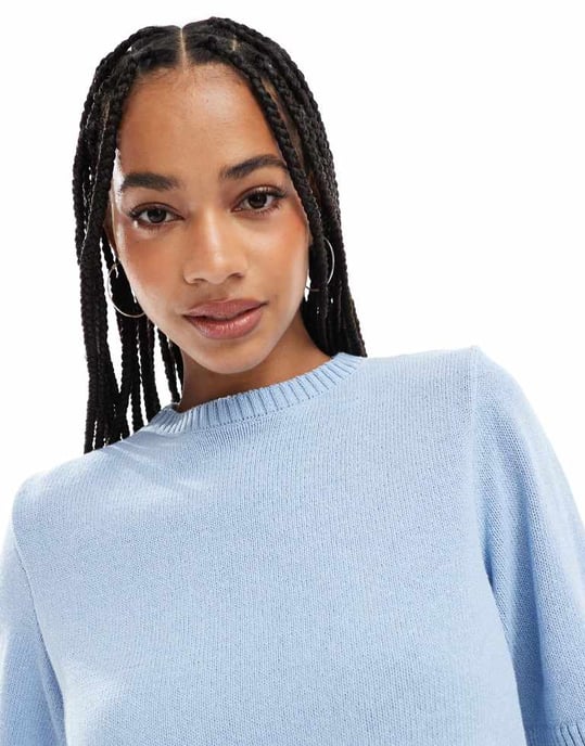 ASOS DESIGN stickad topp med halv ärm i ljusblått - Image 4