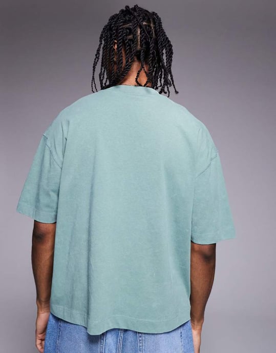 ASOS DESIGN kraftig boxig oversized t-shirt i tvättad grön - Image 2