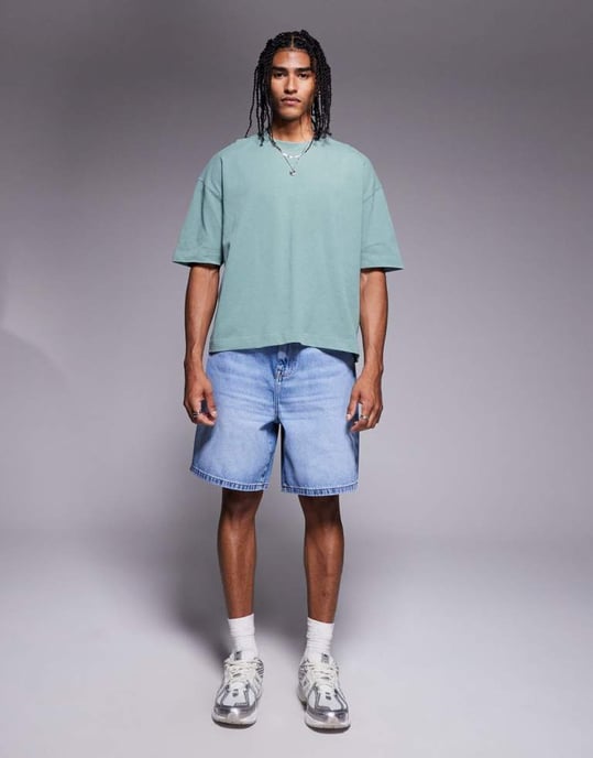 ASOS DESIGN kraftig boxig oversized t-shirt i tvättad grön - Image 3