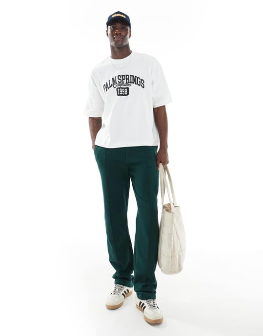 ASOS DESIGN tung boxig oversized t-shirt med stadsgrafik i tungt brett ribbat tyg i vitt - Image 2
