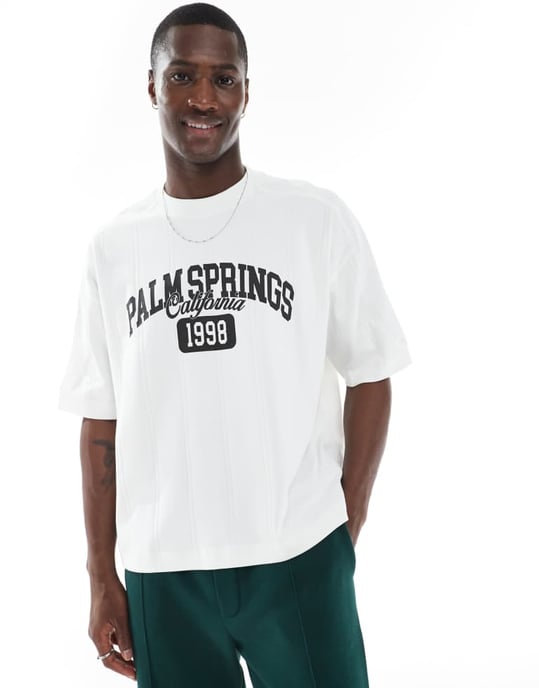 ASOS DESIGN tung boxig oversized t-shirt med stadsgrafik i tungt brett ribbat tyg i vitt - Image 4