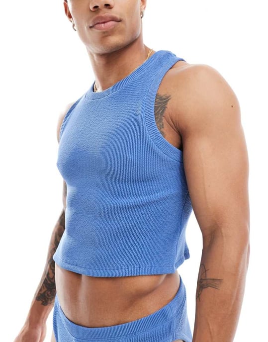 ASOS DESIGN crinkle vest in blue - Image 1