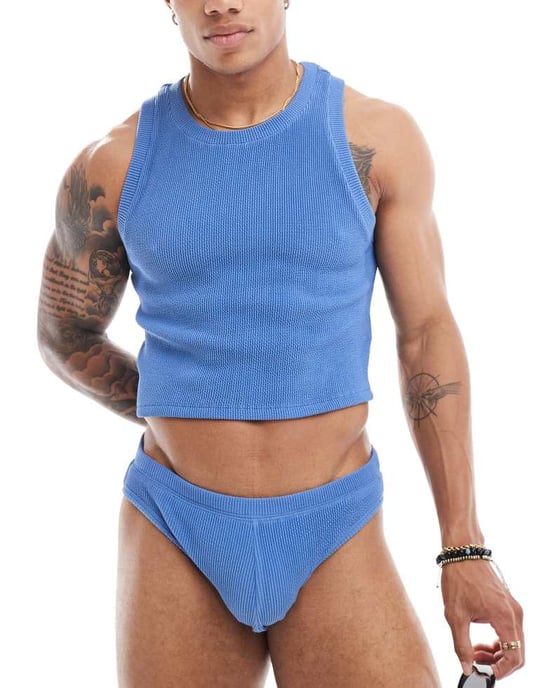 ASOS DESIGN crinkle vest in blue - Image 4