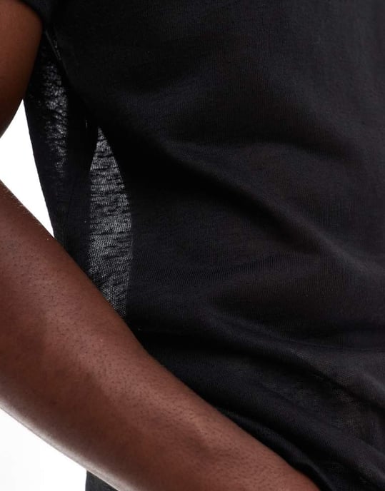ASOS DESIGN crew neck t-shirt i svart linnelook - Image 2