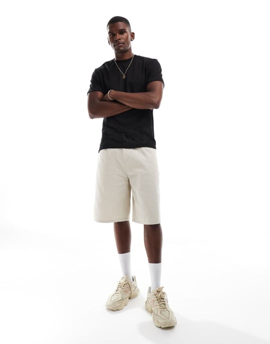 ASOS DESIGN crew neck t-shirt i svart linnelook - Image 3