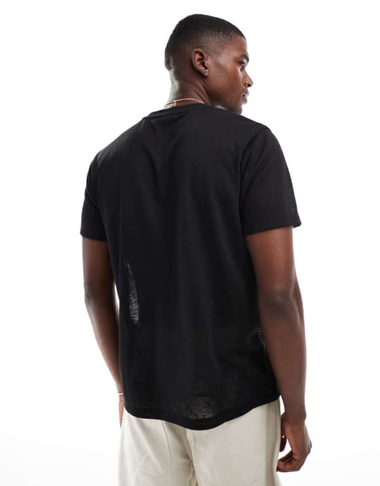 ASOS DESIGN crew neck t-shirt i svart linnelook - Image 4