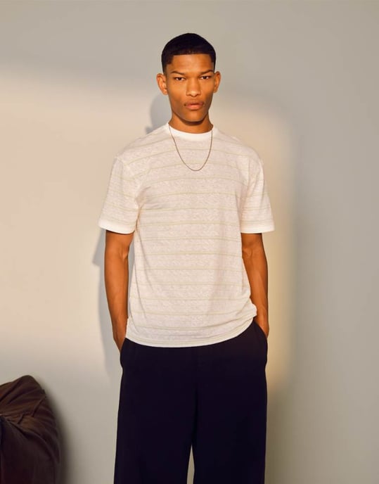 Topman klassisk passform slubrandig t-shirt i ecru - Image 1