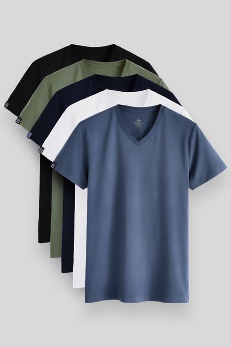 Heren Katoen Elastaan V-Hals T-Shirt - Image 1