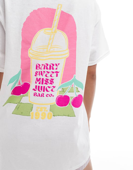 Miss Selfridge sommarsmoothies grafisk oversized t-shirt i vitt - Image 3
