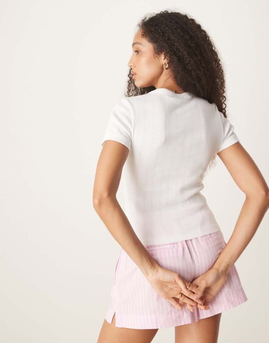 ASOS DESIGN babytee med jordgubbsprint i krämfärgad pointelle - Image 3
