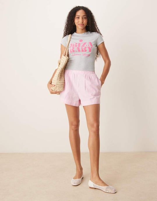 ASOS DESIGN baby tee med Ibiza-grafik i gråmelerad - Image 4