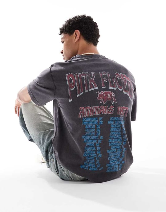 Jack & Jones oversize t-shirt med Pink Floyd-tryck på baksidan i grått - Image 2