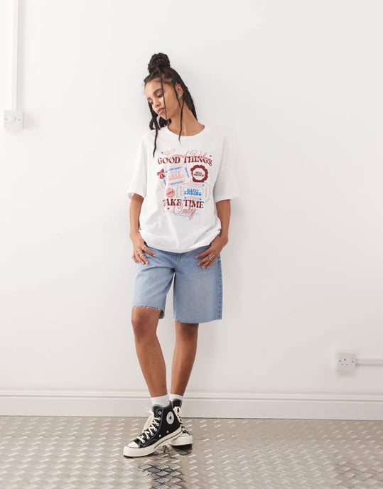 Noisy May oversize t-shirt med tryck av goda saker i vitt - Image 4
