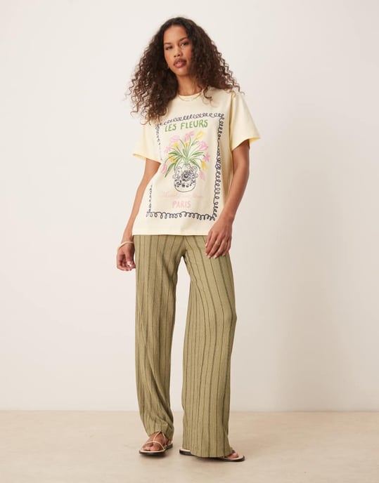 ASOS DESIGN t-shirt i regular fit med blommig grafik i tvättad citron - Image 3