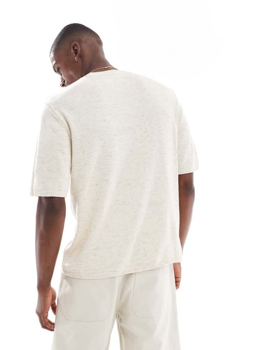 Hollister stickad kortärmad topp i beige - Image 3