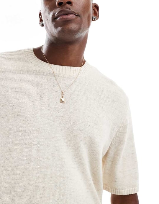 Hollister stickad kortärmad topp i beige - Image 4