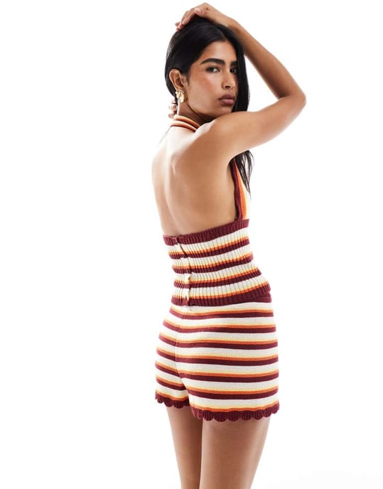 ASOS DESIGN stickad halterneck topp i flerfärgad rand - Image 4