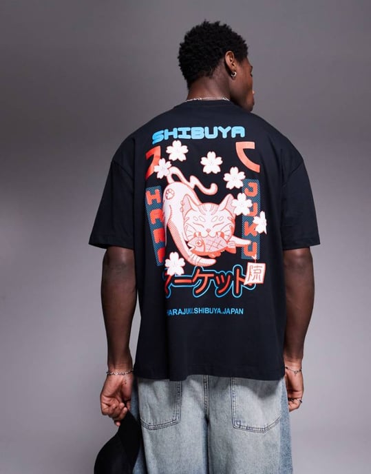 ASOS DESIGN oversized t-shirt med souvenirgrafik i svart - Image 1