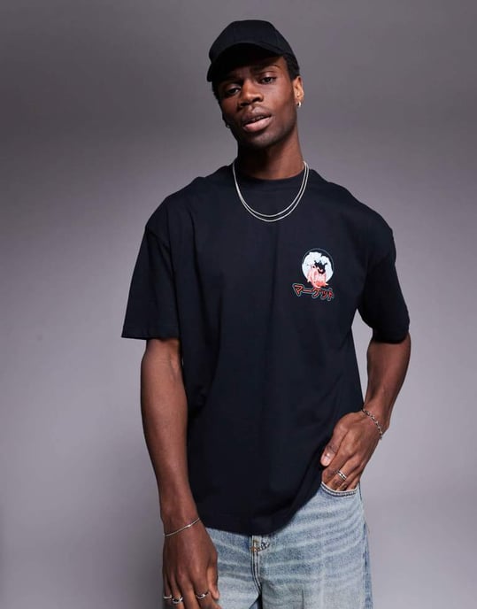 ASOS DESIGN oversized t-shirt med souvenirgrafik i svart - Image 2