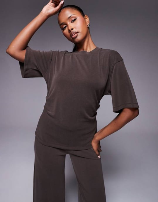 ASOS DESIGN koord korsett midja t-shirt i brun - Image 1