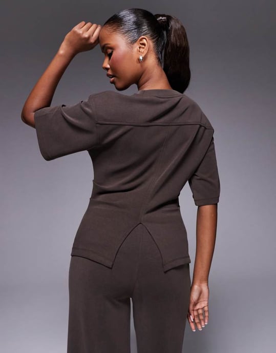 ASOS DESIGN koord korsett midja t-shirt i brun - Image 3