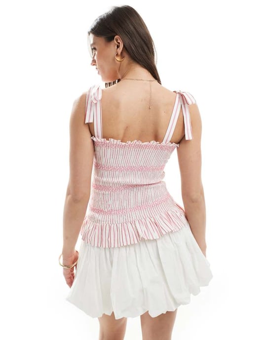 JJXX smockband topp med bandeau i rosa rand - Image 4