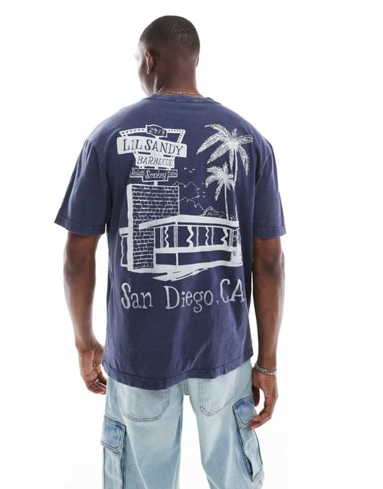 Hollister t-shirt med ryggtryck i marinblå - Image 1
