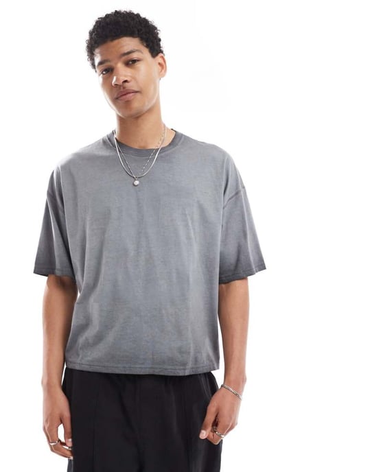 Hollister baggy varsity-motiv t-shirt i tvättad grå - Image 1