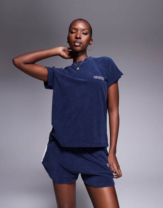 Weekend Collective koord t-shirt med frotté i marinblå - Image 1