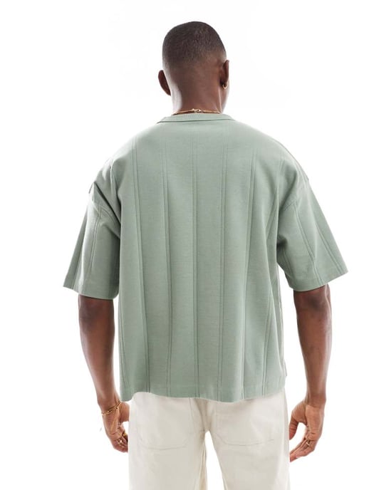 ASOS DESIGN oversized boxig t-shirt i khaki bred ribb - Image 2