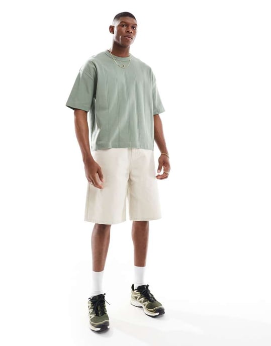 ASOS DESIGN oversized boxig t-shirt i khaki bred ribb - Image 3