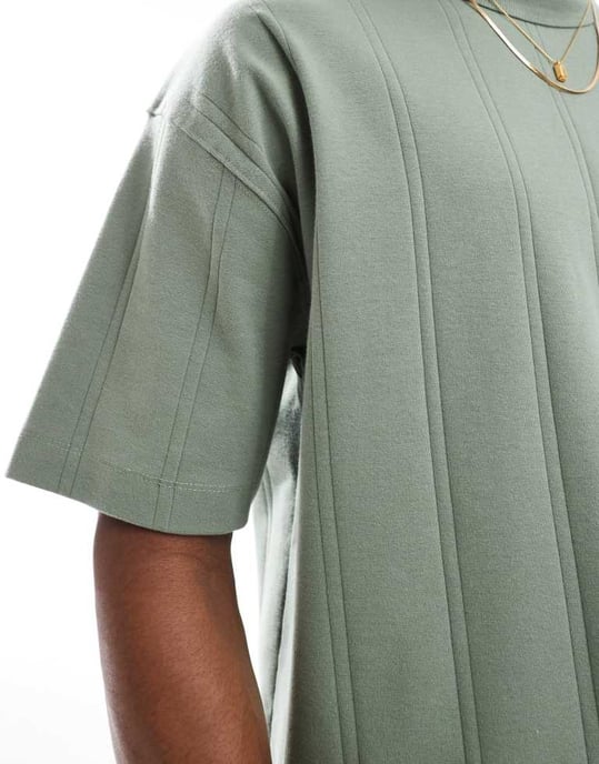 ASOS DESIGN oversized boxig t-shirt i khaki bred ribb - Image 4