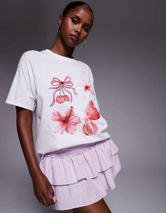 Missyempire rosa motiv grafisk oversized t-shirt i vitt - Image 1