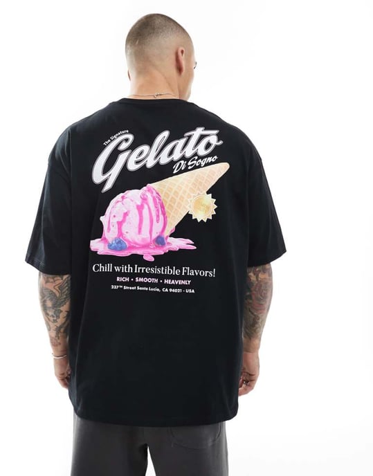 ASOS DESIGN oversized t-shirt med sommartryck i svart - Image 1