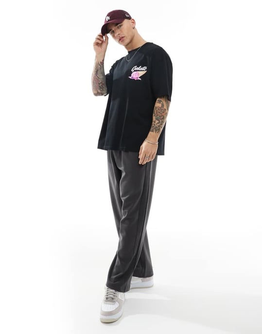 ASOS DESIGN oversized t-shirt med sommartryck i svart - Image 2