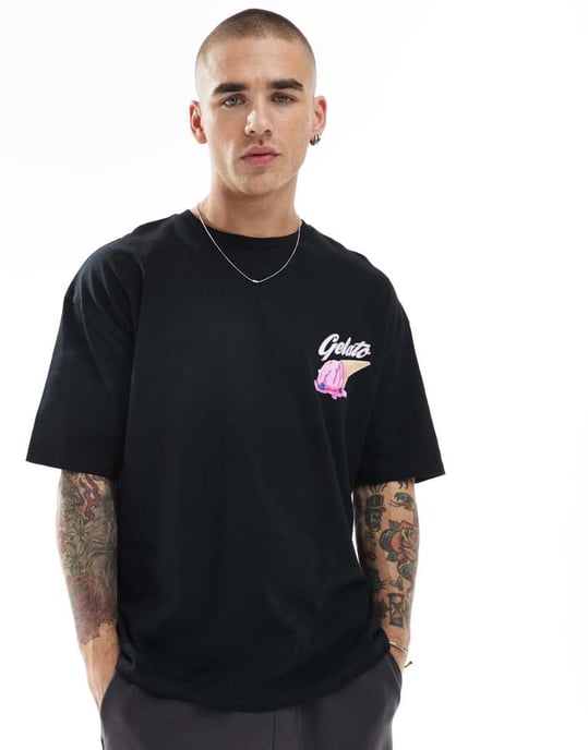 ASOS DESIGN oversized t-shirt med sommartryck i svart - Image 4