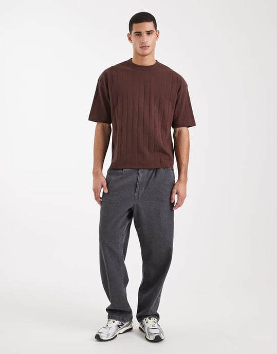 ASOS DESIGN boxy oversized t-shirt i brun strukturerad ribbad kvalitetskvalitet - Image 2