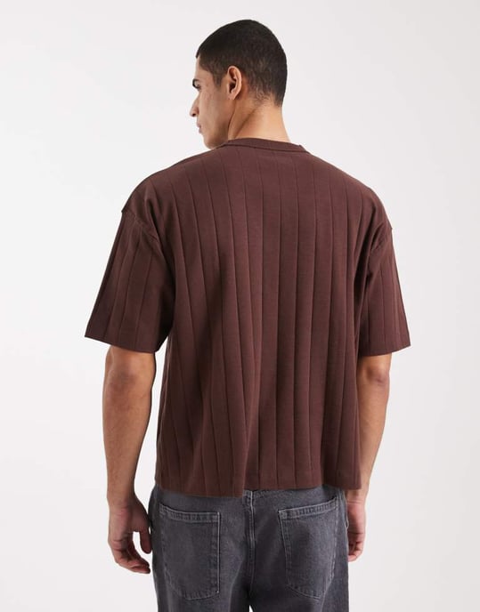 ASOS DESIGN boxy oversized t-shirt i brun strukturerad ribbad kvalitetskvalitet - Image 3