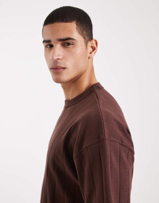 ASOS DESIGN boxy oversized t-shirt i brun strukturerad ribbad kvalitetskvalitet - Image 4