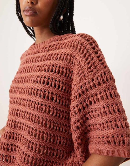 ASOS DESIGN avslappnad t-shirt med kort ärm i falsk croquettsöm i rostfärg - Image 3