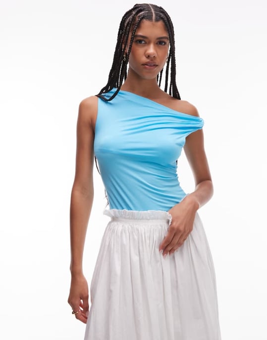 Topshop asymmetrisk topp med vridningsdetalj i blått - Image 1