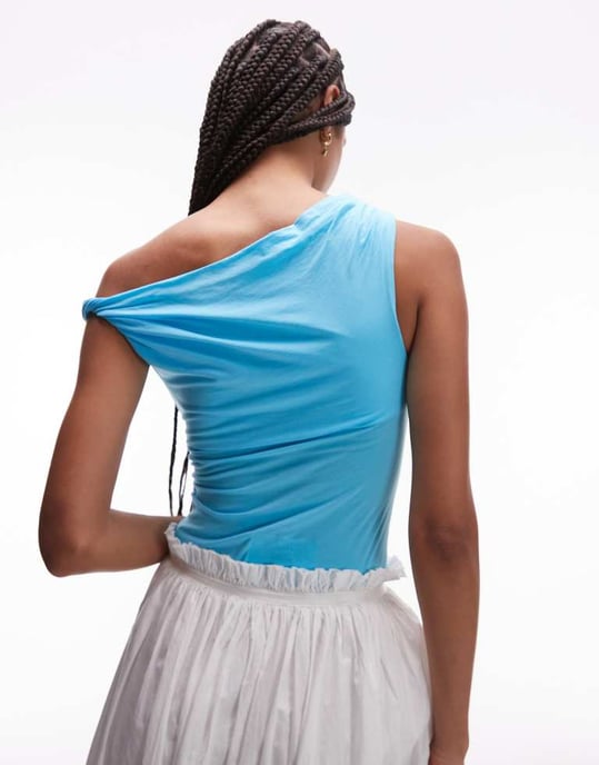 Topshop asymmetrisk topp med vridningsdetalj i blått - Image 3